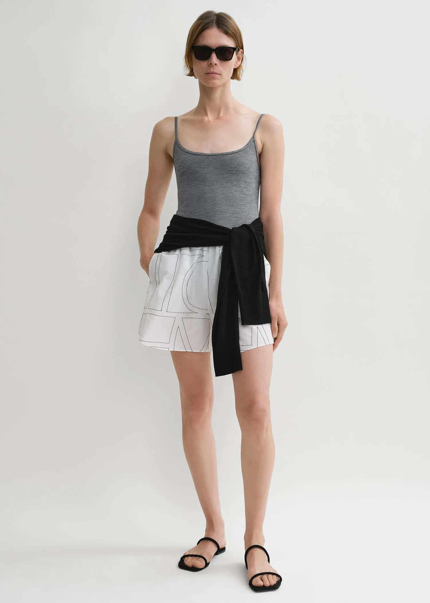 Monogram cotton pj shorts white/black sold by Toteme