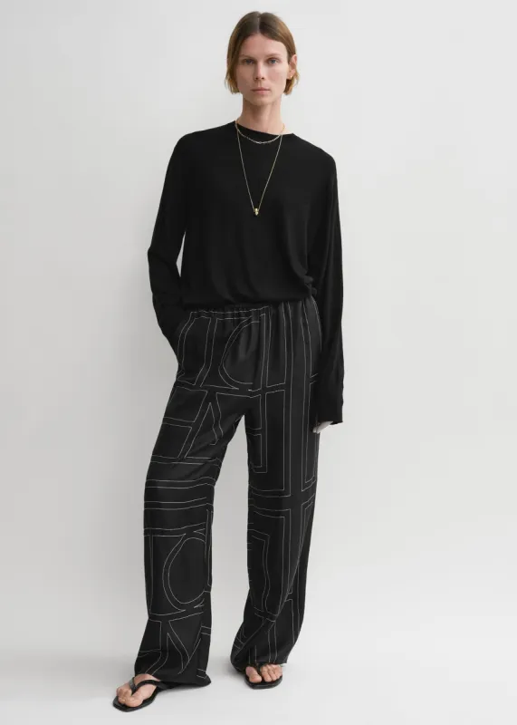Monogram silk pj bottoms black sold by Toteme