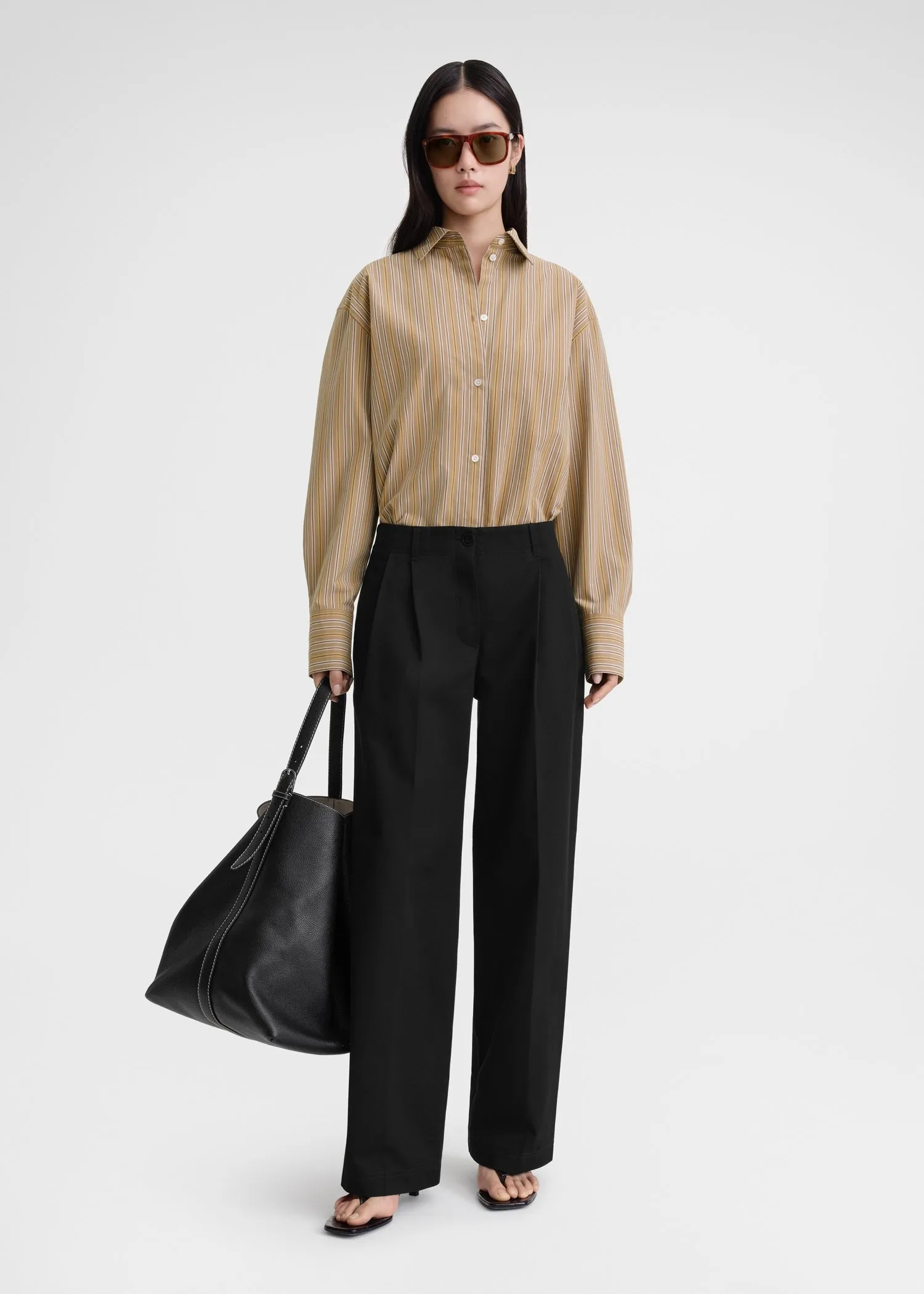 Relaxed striped cotton shirt caramel/cornsilk sold by Toteme