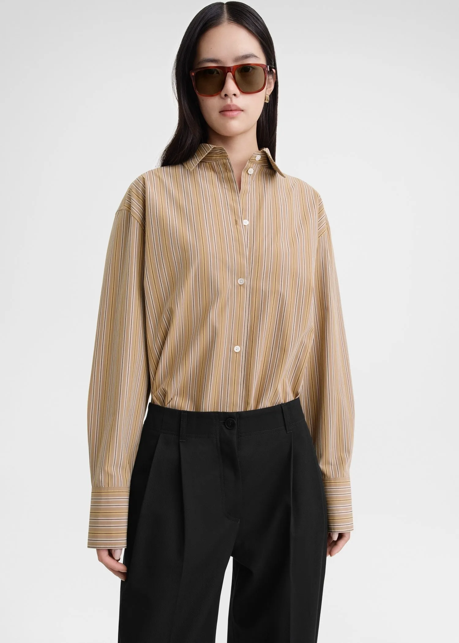 Relaxed striped cotton shirt caramel/cornsilk sold by Toteme product image thumbnail 2