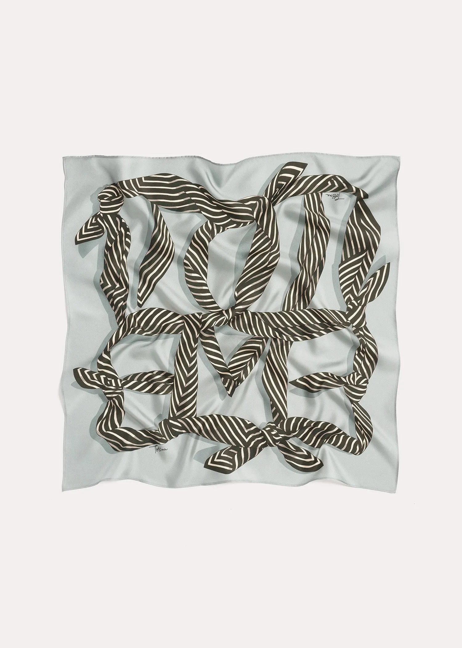 Knotted monogram silk scarf silver grey sold by Toteme product image thumbnail 5