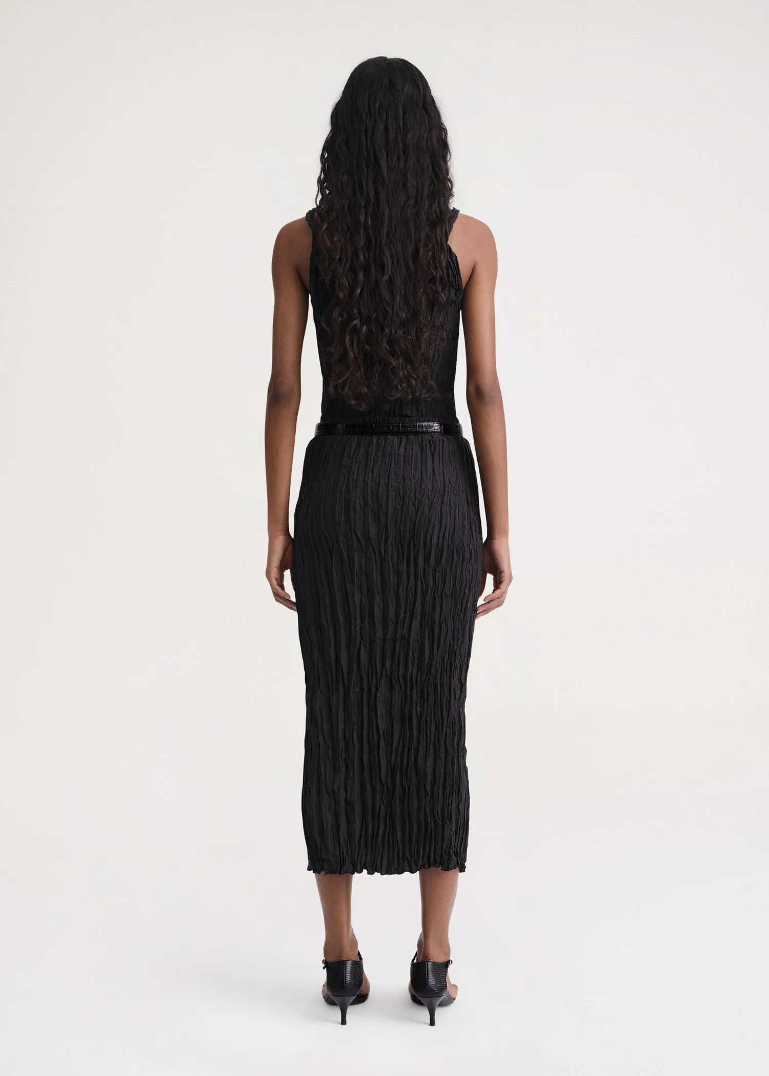 Crinkled silk midi skirt black sold by Toteme product image thumbnail 3