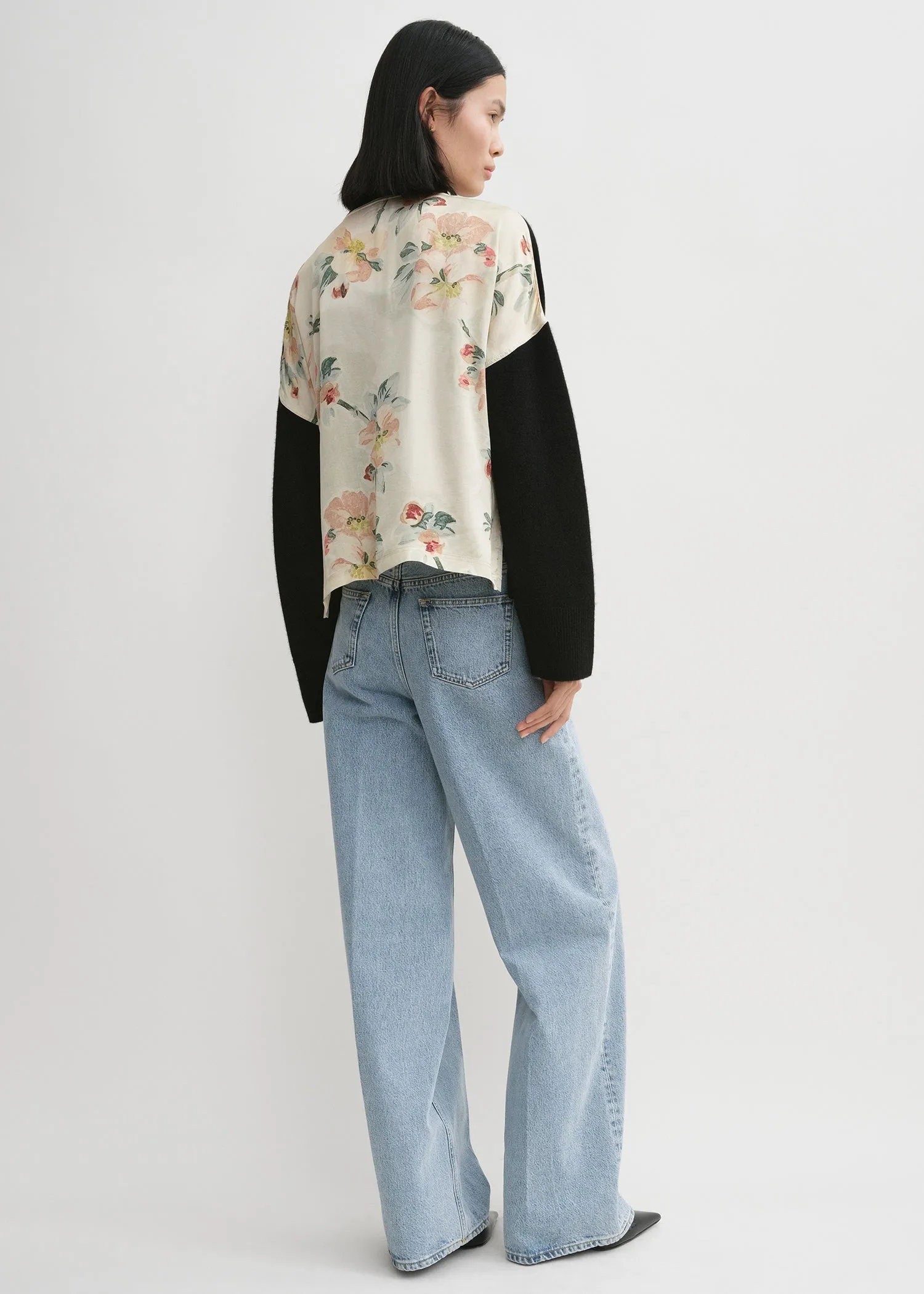 Boxy satin-back cardigan black sold by Toteme product image thumbnail 3