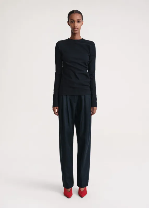 Twisted flannel top navy made by Toteme