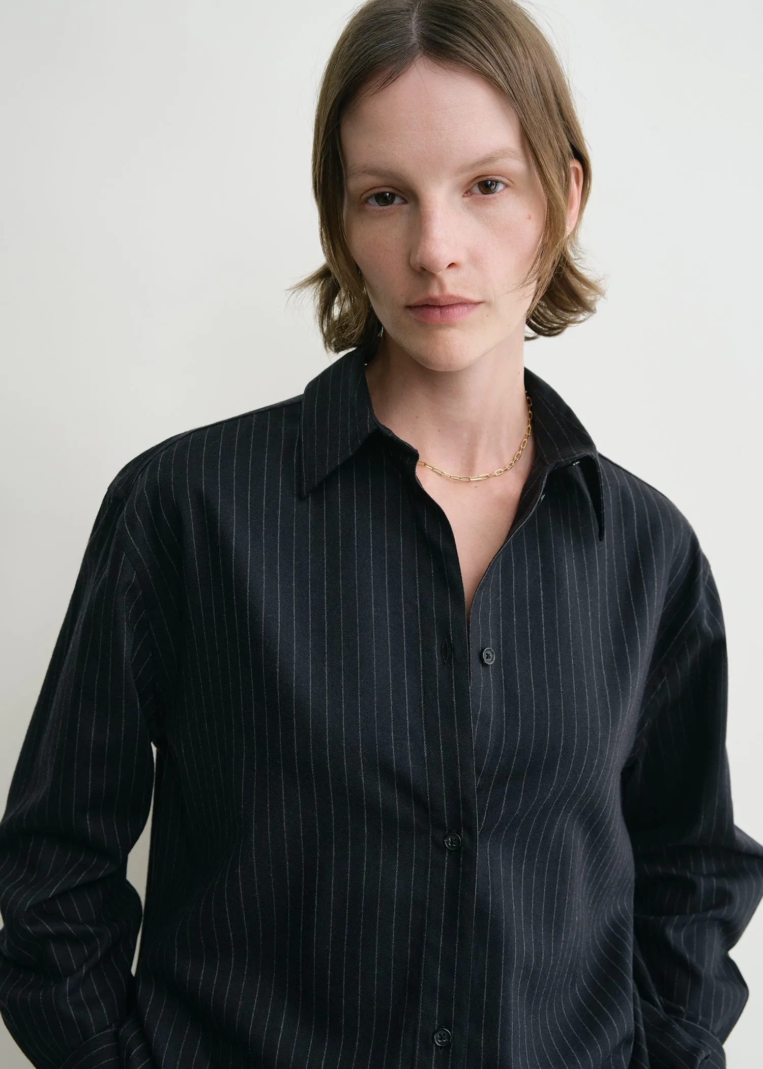Relaxed pinstriped shirt navy sold by Toteme product image thumbnail 4