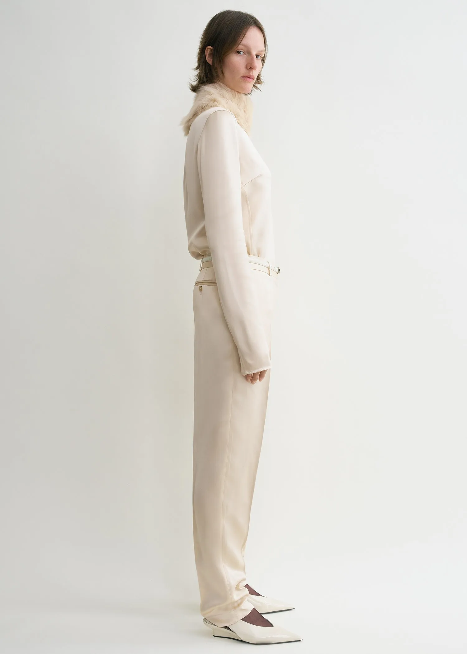 Low-waist satin trousers ecru sold by Toteme product image thumbnail 2