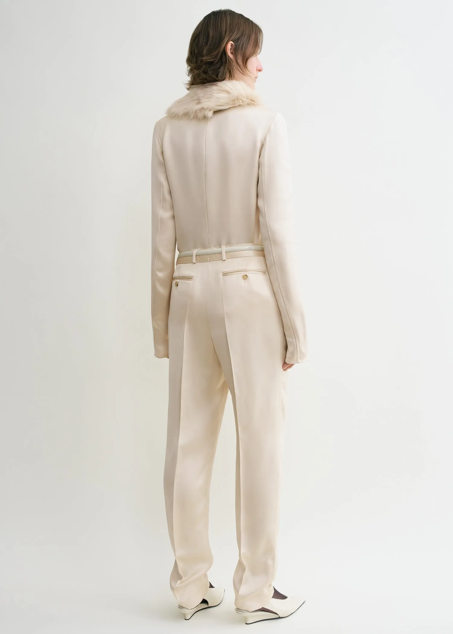 Low-waist satin trousers ecru sold by Toteme product image thumbnail 3