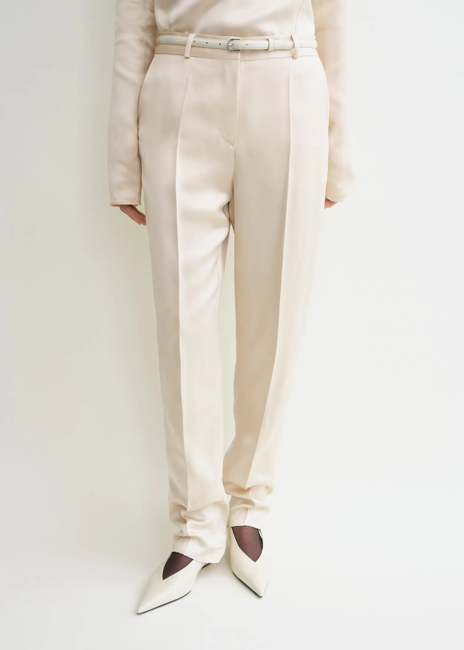 Low-waist satin trousers ecru sold by Toteme product image thumbnail 4