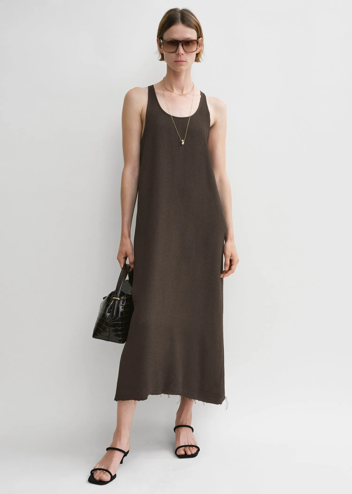 Scoop-neck sablé dress chocolate sold by Toteme
