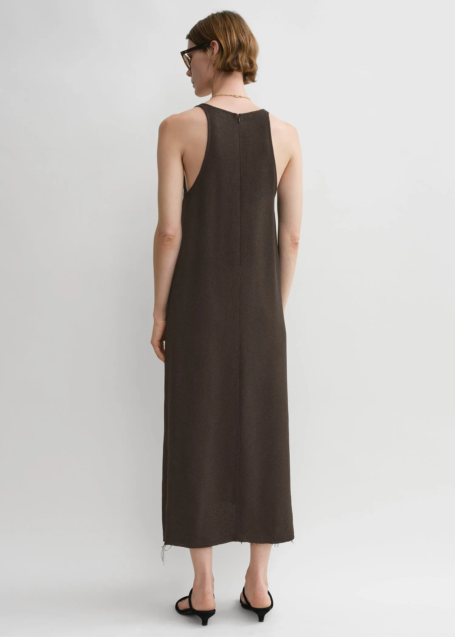 Scoop-neck sablé dress chocolate sold by Toteme product image thumbnail 3