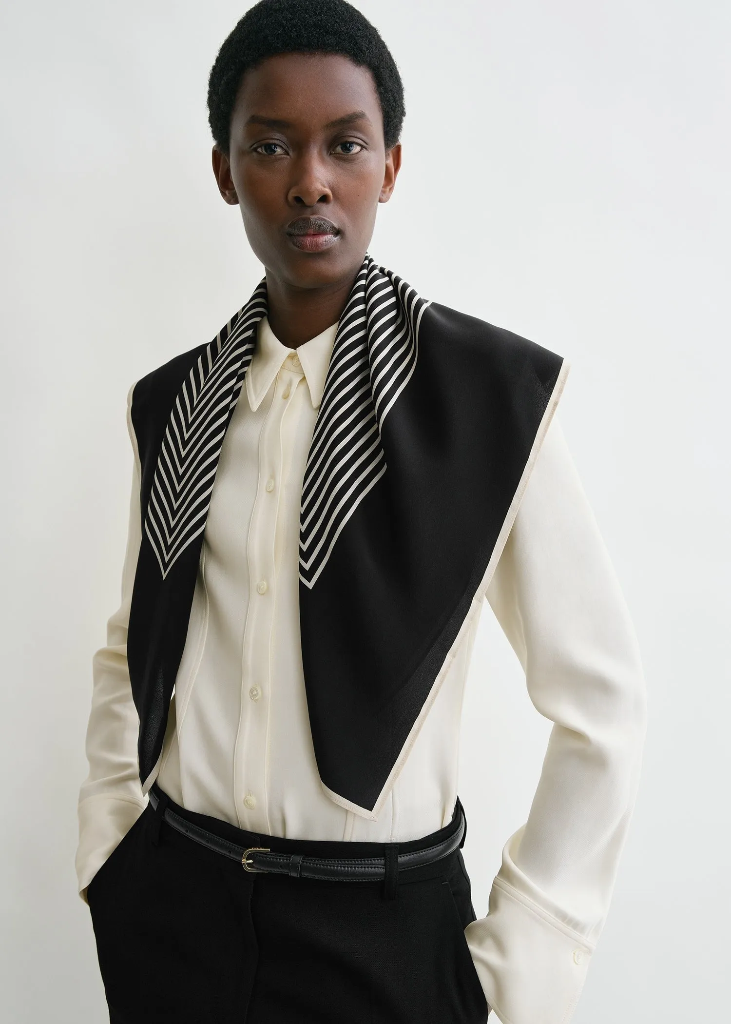 Centered monogram silk scarf black sold by Toteme product image thumbnail 2