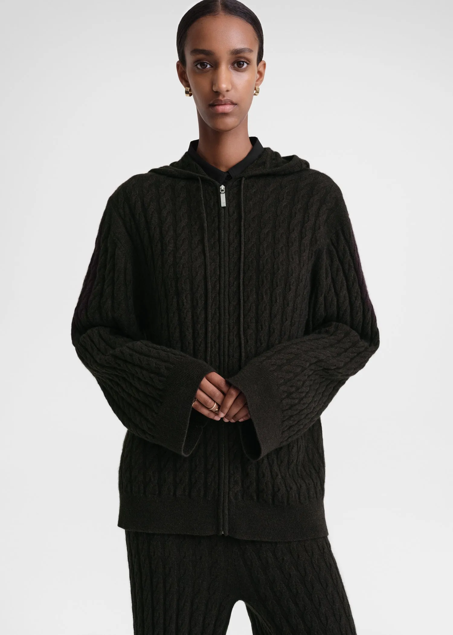Cable knit hoodie espresso sold by Toteme product image thumbnail 4
