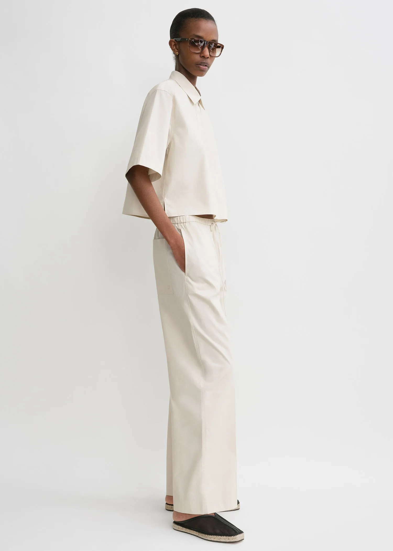 Cropped cotton-poplin shirt stone sold by Toteme product image thumbnail 3