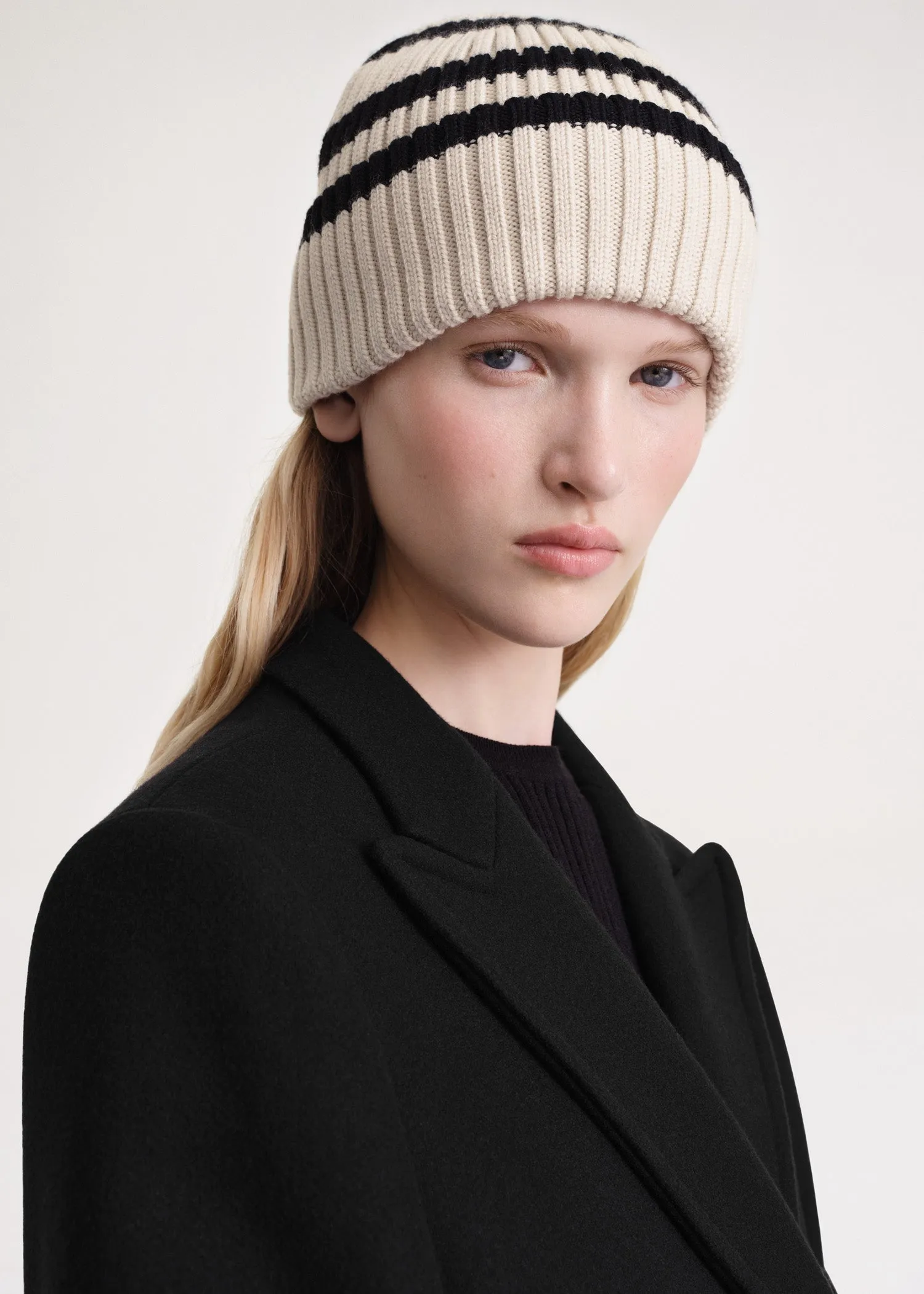 Signature stripe beanie light sand sold by Toteme product image thumbnail 3