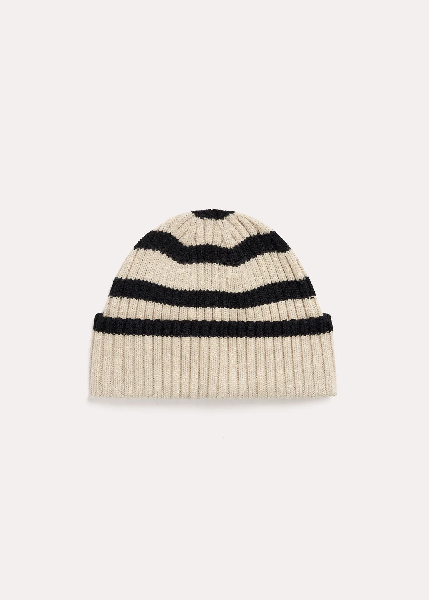 Signature stripe beanie light sand sold by Toteme