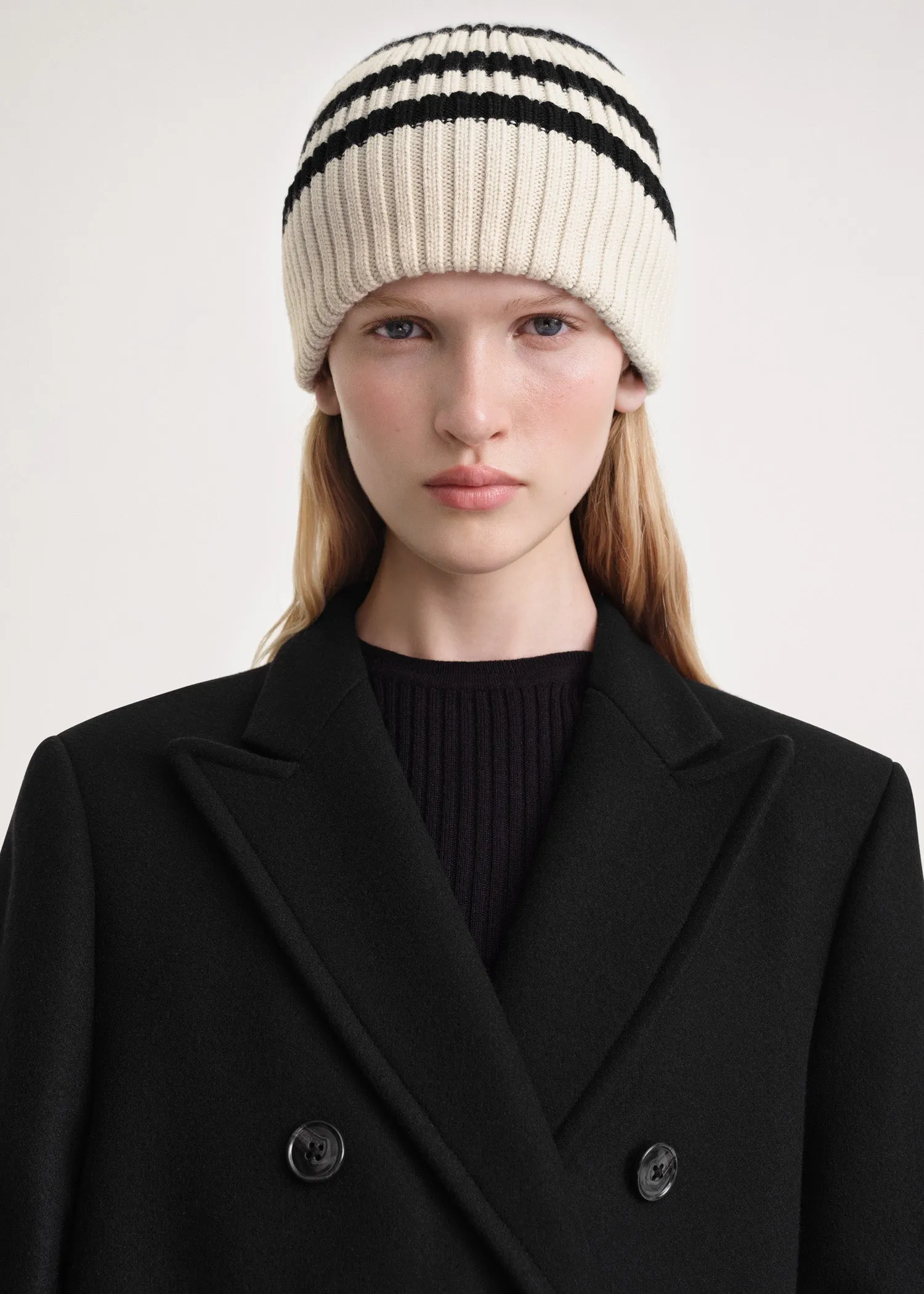 Signature stripe beanie light sand sold by Toteme product image thumbnail 2