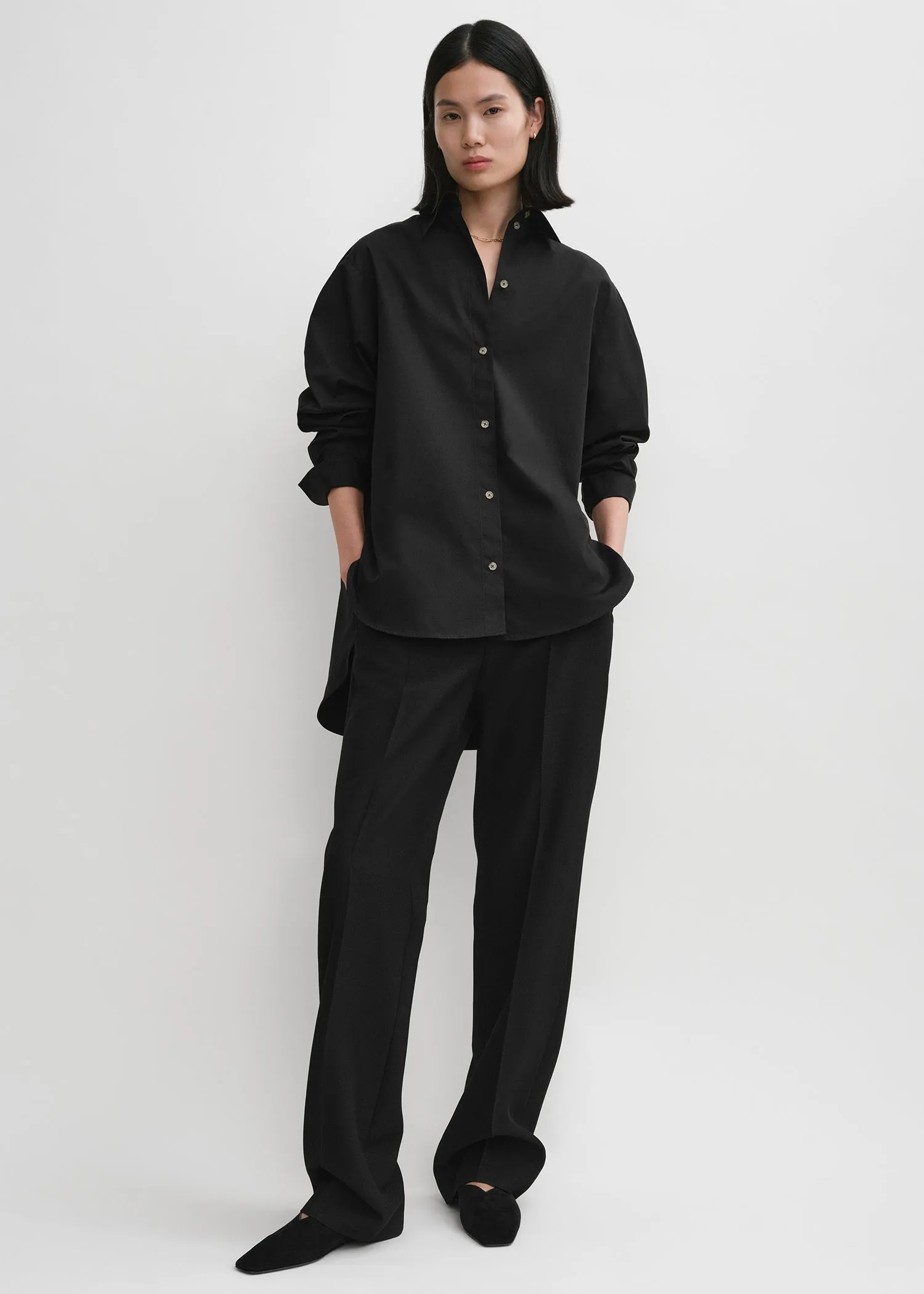 Kimono-sleeve poplin shirt black sold by Toteme