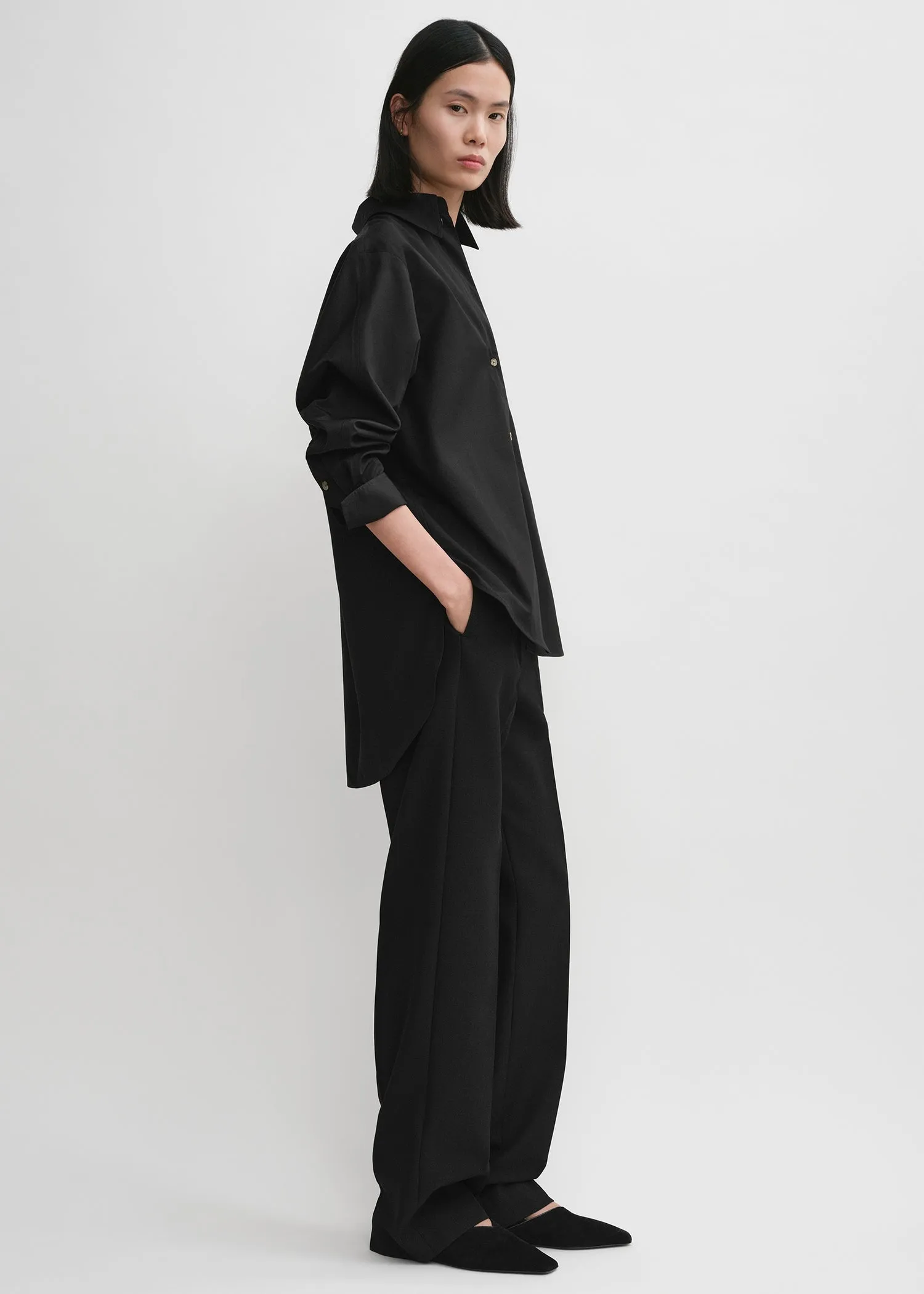 Kimono-sleeve poplin shirt black sold by Toteme product image thumbnail 2