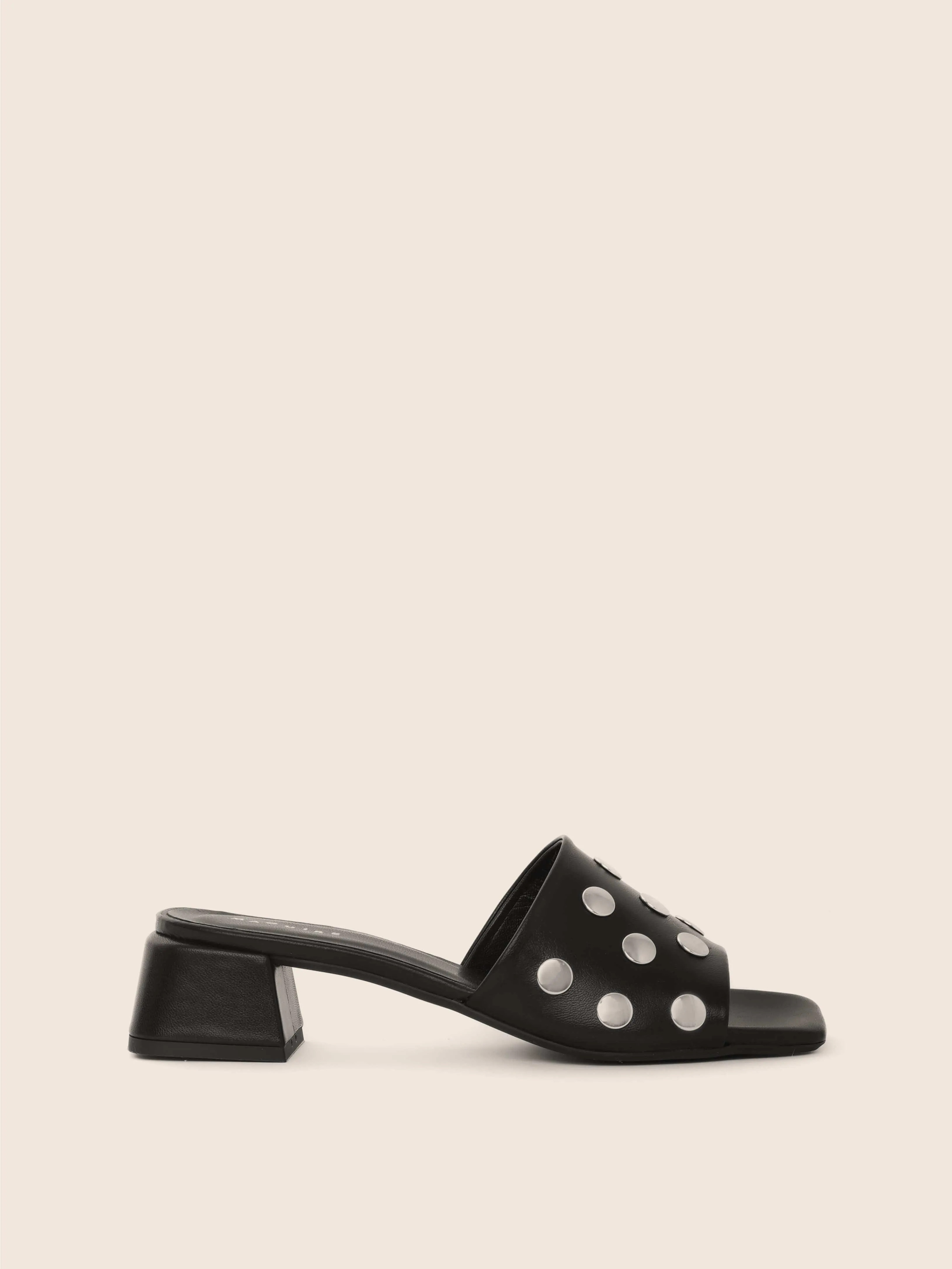 Mérida Black Stud Sandal sold by Maguire Shoes