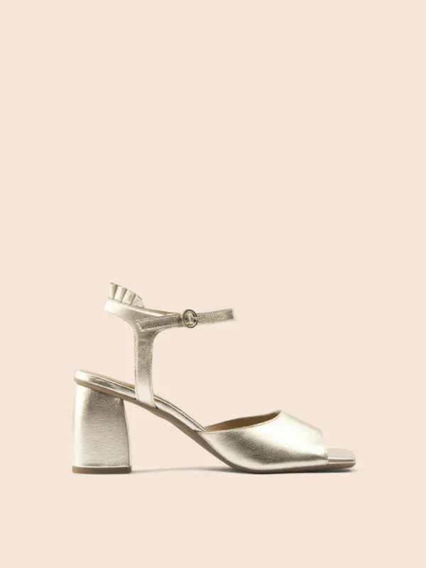 Imperfect Zamora Gold Heel sold by Maguire Shoes