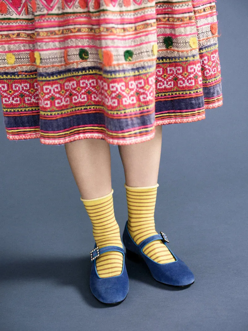 Nautical Stripe Crew Maize sold by Maguire Shoes