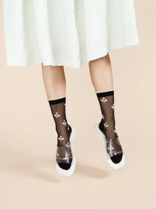 Floral Clover Sheer Crew Black sold by Maguire Shoes