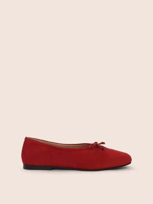 Prato Cherry Suede Ballerina sold by Maguire Shoes