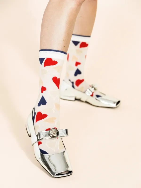 Terrazzo Hearts Sheer Crew White sold by Maguire Shoes