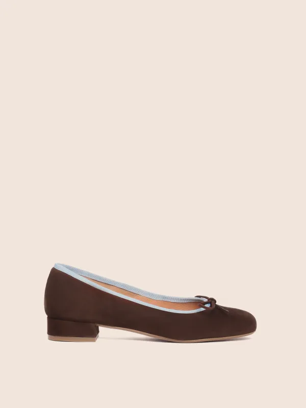 Covelo Brown Suede Ballerina sold by Maguire Shoes