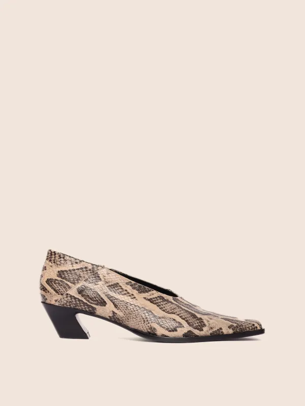 Soria Snake Heel sold by Maguire Shoes