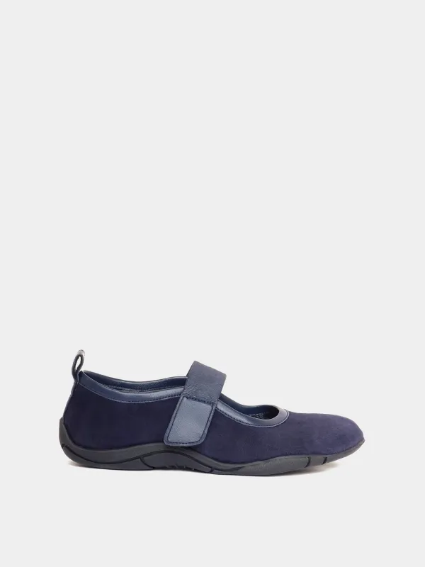 Evora Navy Suede Ballerina sold by Maguire Shoes