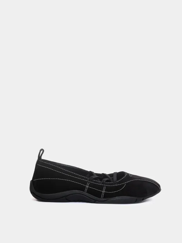 Zava Black Suede Ballerina sold by Maguire Shoes