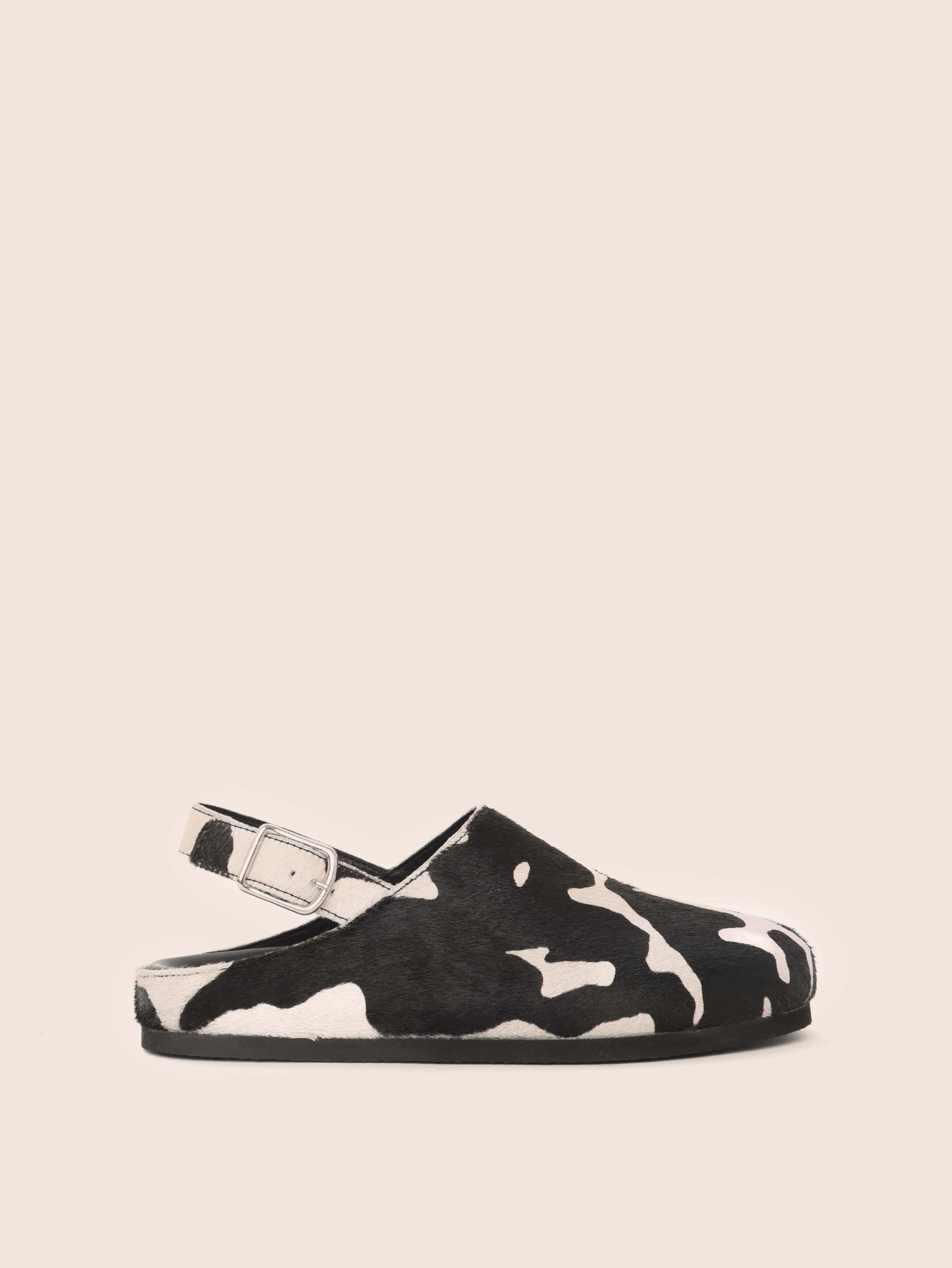 Clemenze Cow Clog sold by Maguire Shoes