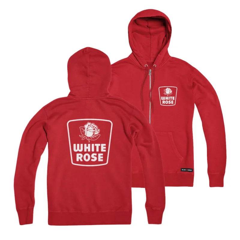 White Rose White Logo Zip Hoodie sold by Black Maple Trading