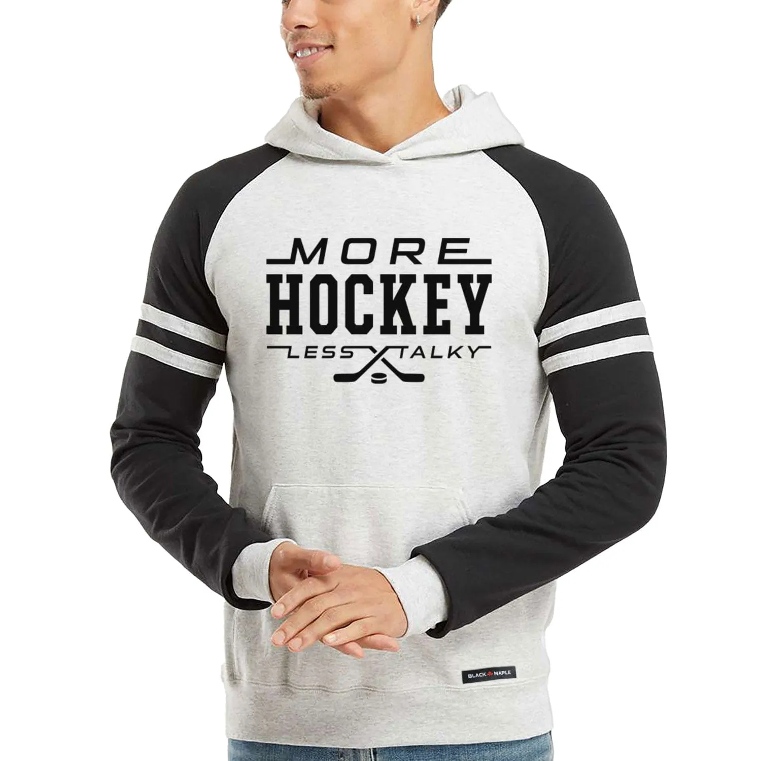 More Hockey Less Talky Varsity Hooded Sweatshirt sold by Black Maple Trading product image thumbnail 2
