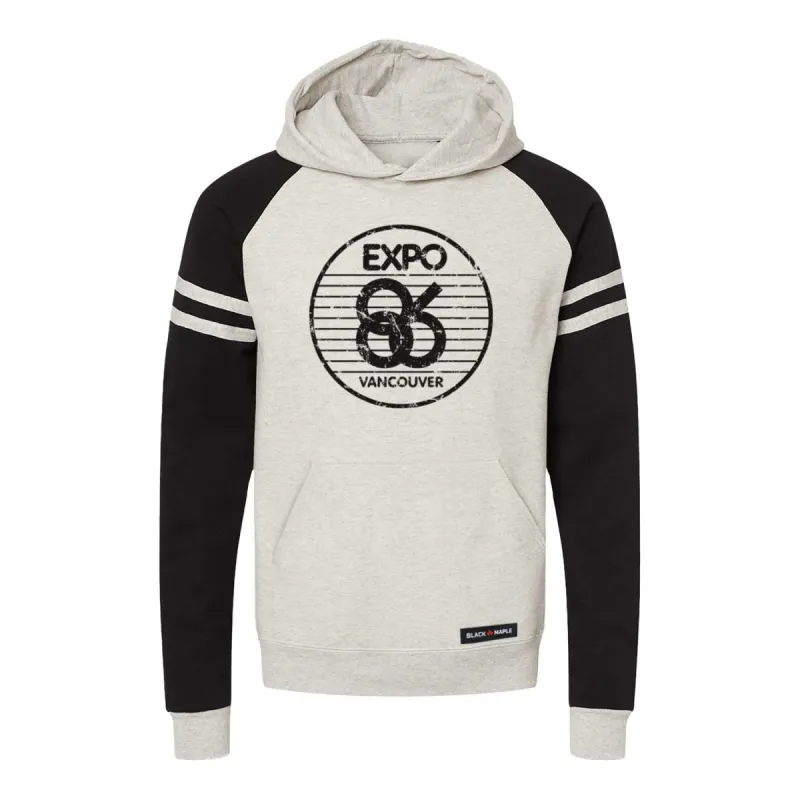 Expo 86 Stripe Logo Varsity Hooded Sweatshirt sold by Black Maple Trading