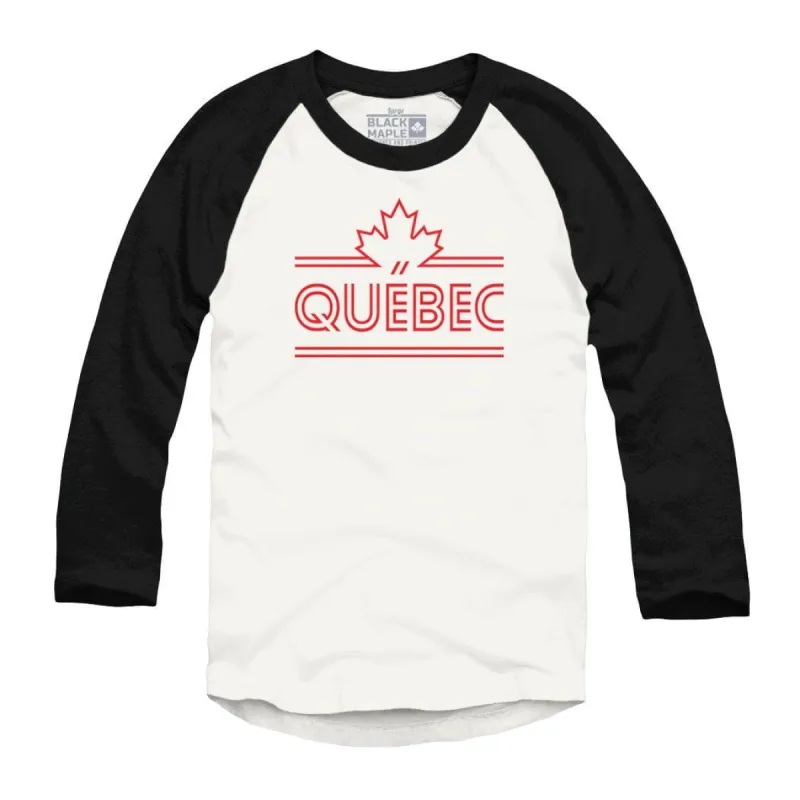 Quebec Maple Leaf Retro Stripe Raglan Baseball Shirt sold by Black Maple Trading