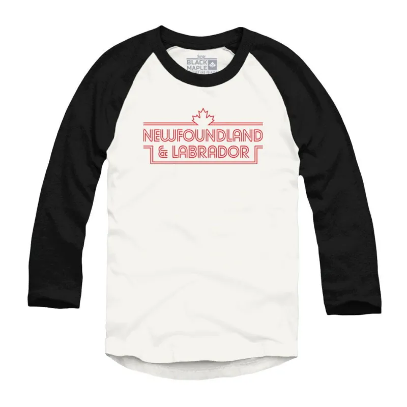 Newfoundland and Labrador Retro Stripe Raglan Baseball Shirt sold by Black Maple Trading