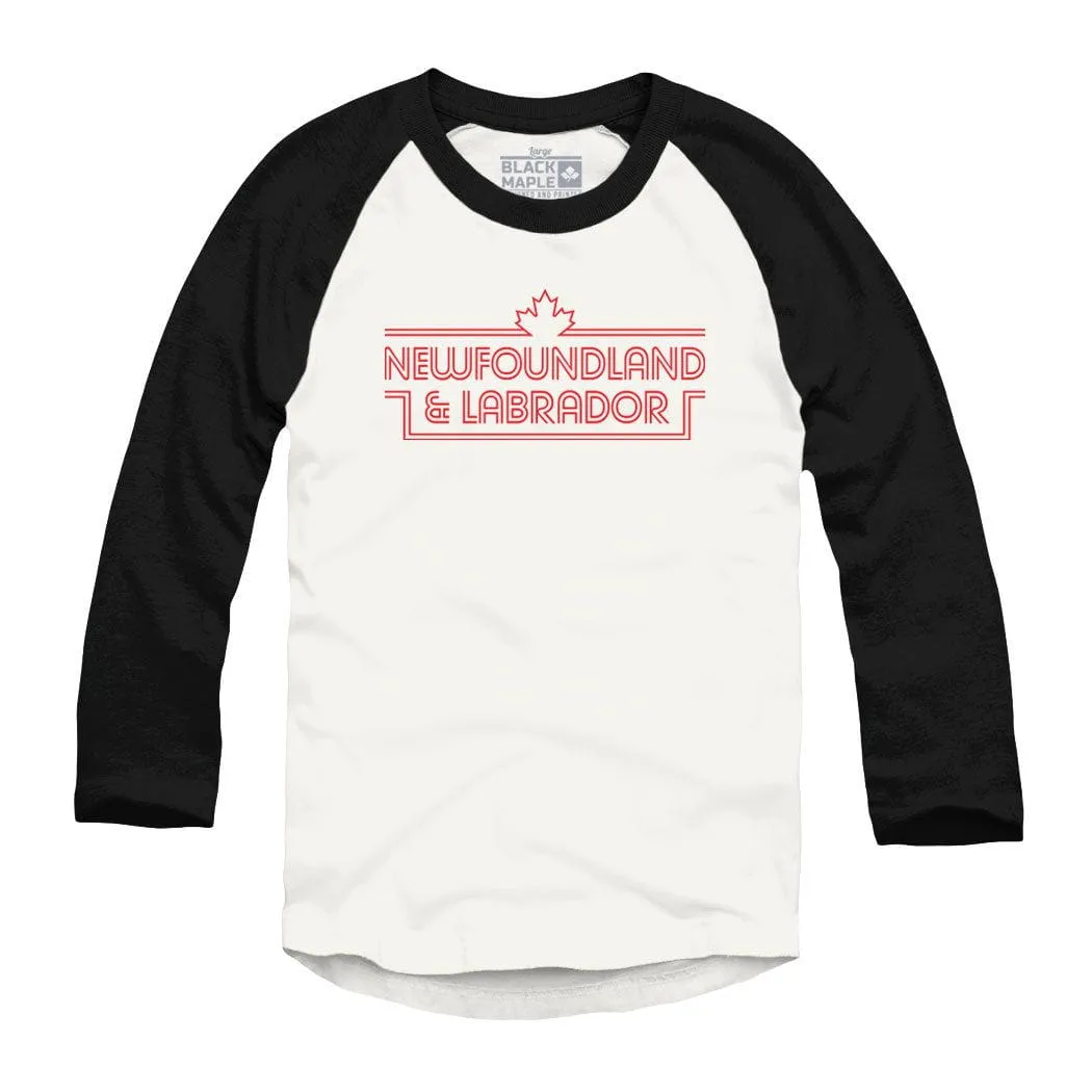 Newfoundland and Labrador Retro Stripe Raglan Baseball Shirt sold by Black Maple Trading