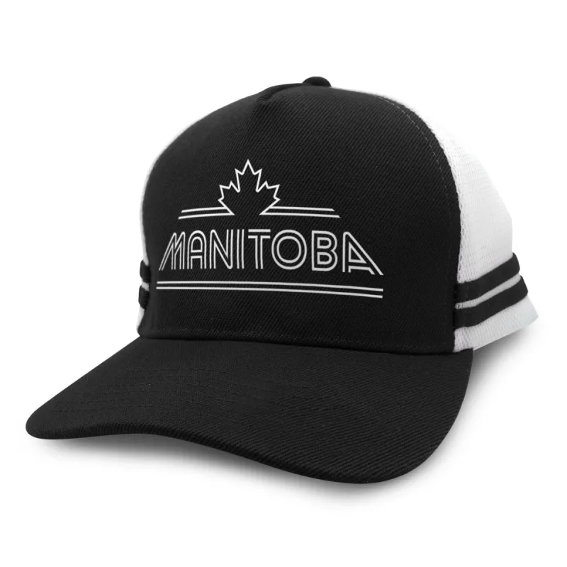 Manitoba Retro Stripe Trucker Cap sold by Black Maple Trading