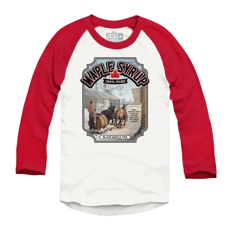 Vintage Maple Syrup Label Raglan Baseball Shirt sold by Black Maple Trading