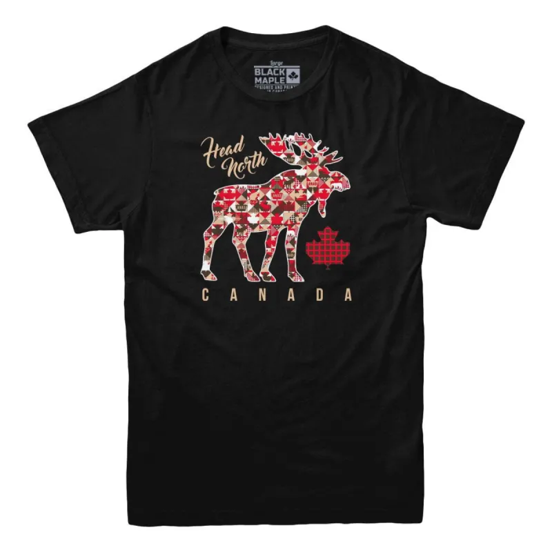 Head North Patchwork Moose T-shirt sold by Black Maple Trading