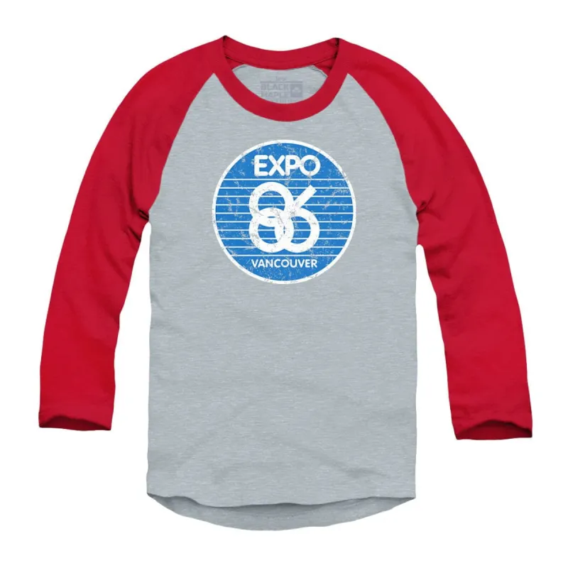 Expo 86 Retro Stripe Logo Raglan Baseball Shirt sold by Black Maple Trading
