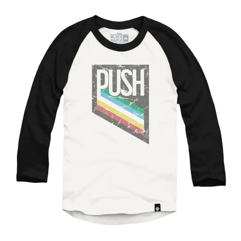 PUSH Disability Pride Design Raglan sold by Black Maple Trading
