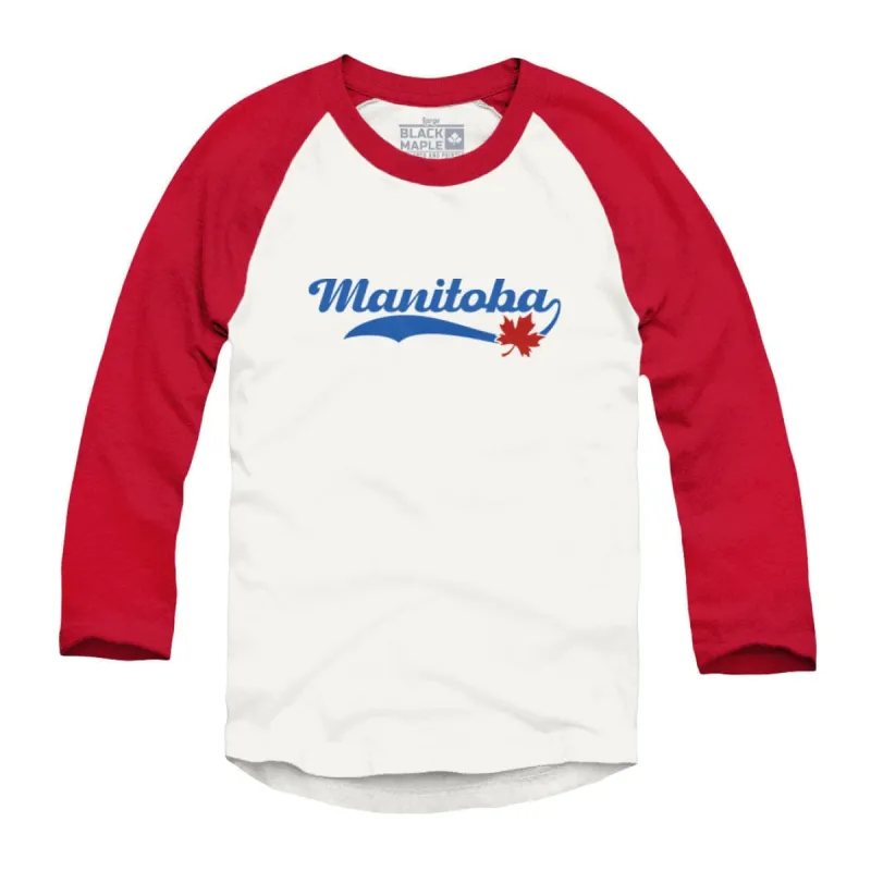 Manitoba Retro Baseball Logo Raglan Baseball Shirt sold by Black Maple Trading