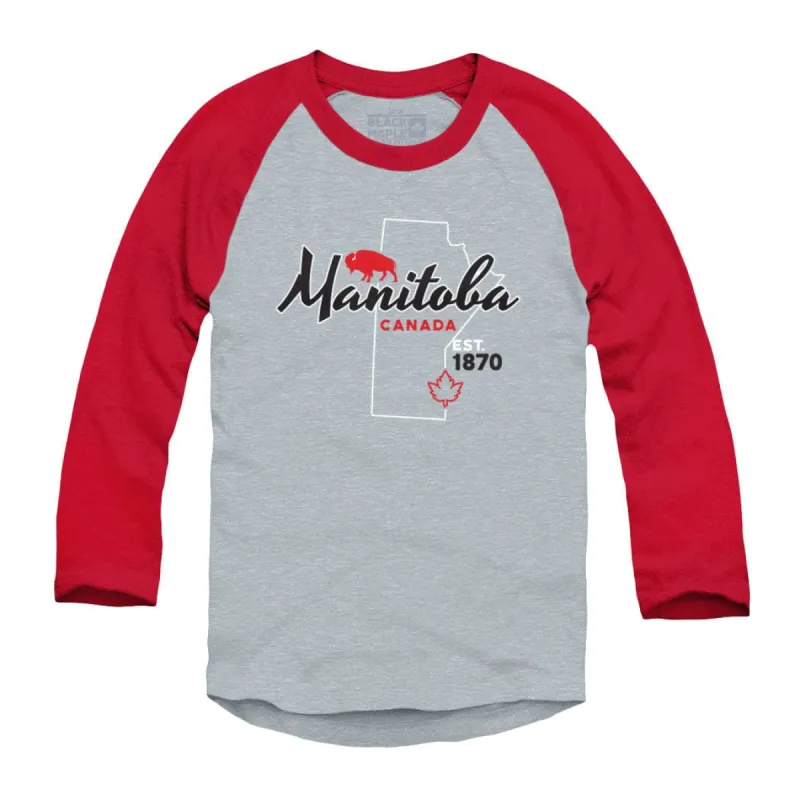 Manitoba Est 1870 Map Raglan Baseball Shirt sold by Black Maple Trading