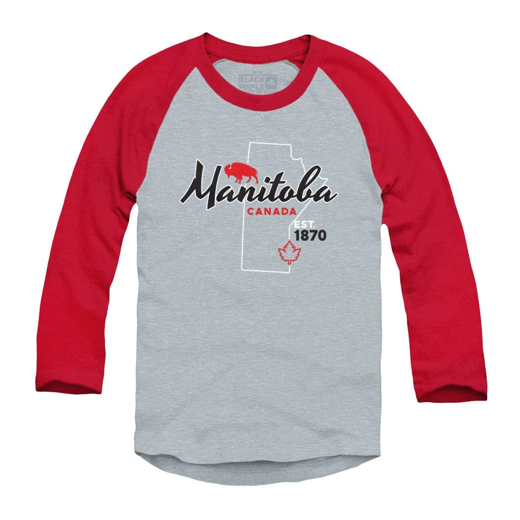 Manitoba Est 1870 Map Raglan Baseball Shirt sold by Black Maple Trading