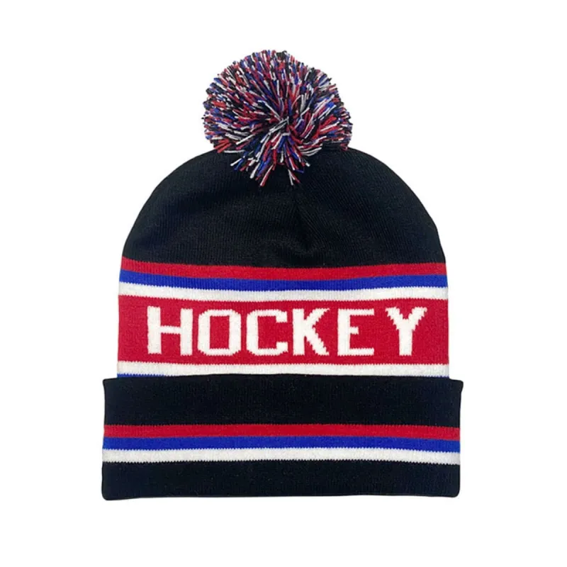 HOCKEY Knitted Cuffed Tuque with Pom Pom sold by Black Maple Trading