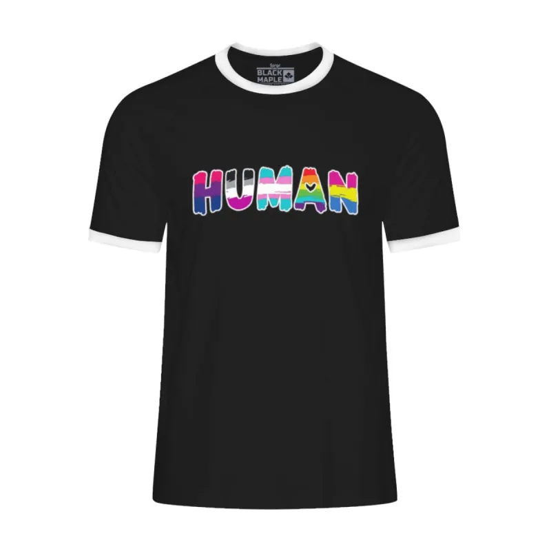 Human LGBTQ Ringer T-shirt sold by Black Maple Trading