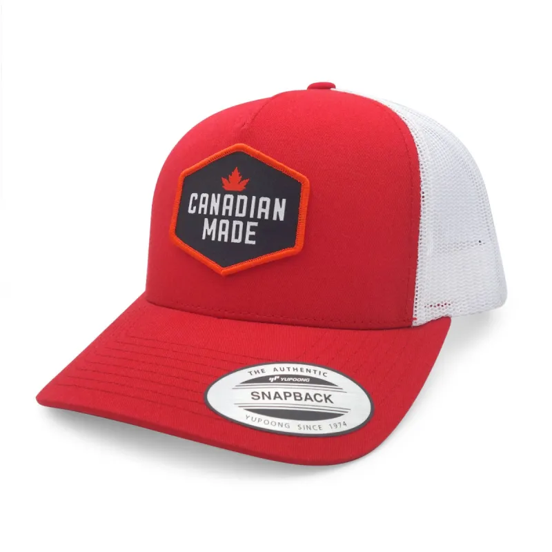 Canadian Made Red with White Snapback Trucker Cap sold by Black Maple Trading